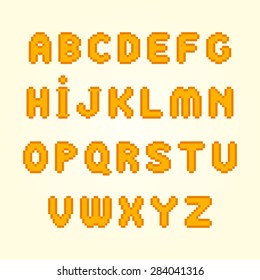 Orange pixel font. Vector alphabet set