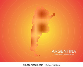 Orangefarbene Pixelkarte Argentiniens auf orangefarbenem Hintergrund. Vektorgrafik.
