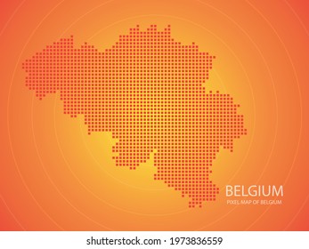Orange pixel map of belgium on orange background. Vector illustration.