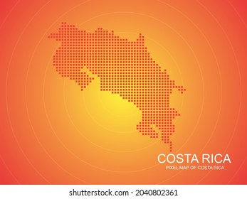 Orangefarbene Pixelkarte von Costa Rica auf orangefarbenem Hintergrund. Vektorgrafik.