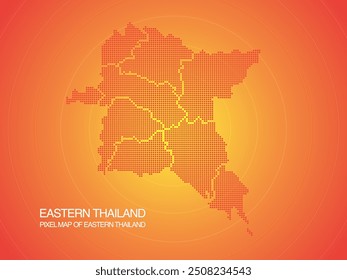 Mapa de píxeles naranja de Tailandia Oriental sobre fondo naranja. Ilustración vectorial.