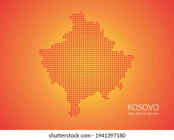 Orangefarbene Pixelkarte des Kosovo auf orangefarbenem Hintergrund. Vektorgrafik.