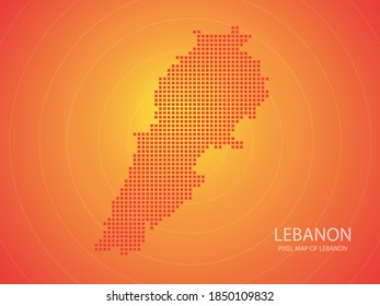 Mapa de píxeles naranja del Líbano sobre fondo naranja. Ilustración vectorial.
