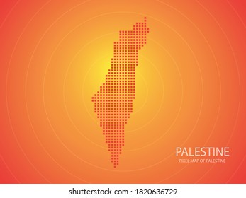 Orange pixel map of Palestine on orange background. Vector illustration.