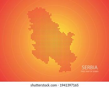 Orange pixel map of Serbia on orange background. Vector illustration.