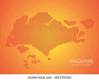 Mapa de píxeles naranja de Singapur sobre fondo naranja. Ilustración vectorial.