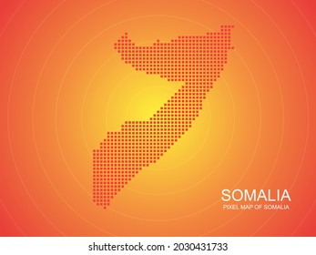 Orange pixel map of Somalia on orange background. Vector illustration.