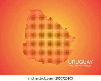 Mapa de píxel naranja de Uruguay sobre fondo naranja. Ilustración vectorial.