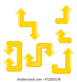 orange pixel style arrow collection. vector arrow set