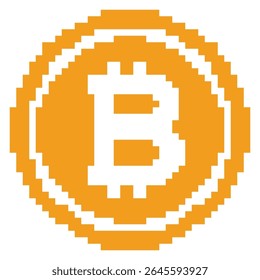Icono de criptomoneda Bitcoin pixelado naranja.