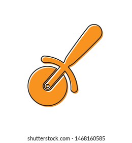 Orange Pizza knife icon isolated on white background. Pizza cutter sign. Steel kitchenware equipment. Vector Illustration