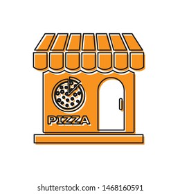 Orange Pizzeria building facade icon isolated on white background. Fast food pizzeria kiosk. Vector Illustration