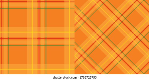 Orange plaid pattern collection. Horizontal and diagonal textile fabric design for pillows, shirts, dresses, tablecloth etc.