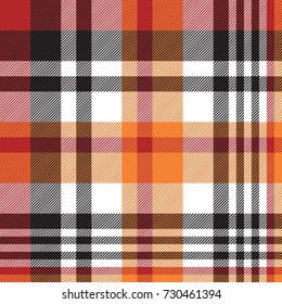 Orange plaid seamless fabric texture. Vector illustration.