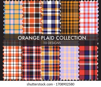 Orange Plaid tartan para la recogida de patrones sin fisuras incluye 10 diseños adecuados para textiles y gráficos de moda