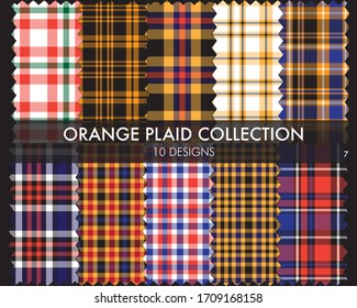Orange Plaid tartan seamless pattern collection includes 10 designs suitable for fashion textiles and graphics