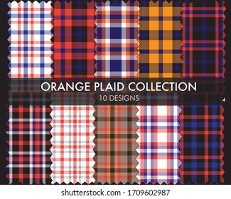Orange Plaid tartan seamless pattern collection includes 10 designs suitable for fashion textiles and graphics