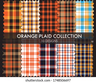 Orange Plaid tartan seamless pattern collection includes 10 designs suitable for fashion textiles and graphics
