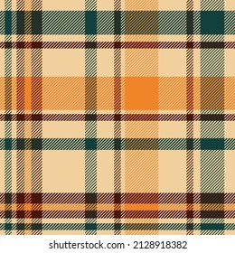 Orange plaid tartan textile vector seamless repeat pattern.