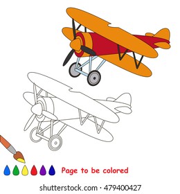 Orange Plane to be colored. Coloring book to educate preschool kids. Easy kid educational gaming and primary education of simple level of difficulty.