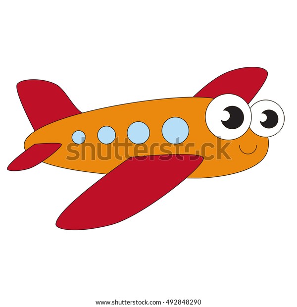 Orange Plane Cartoon Outlined Flying Vehicle Stock Vector (Royalty Free