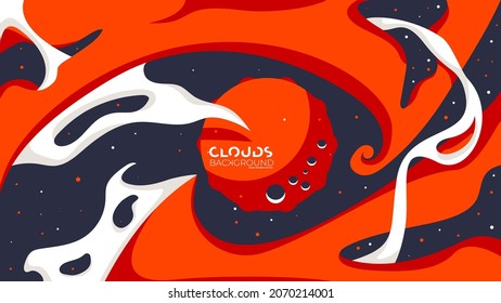 orange planet on the sky with clouds background and stars