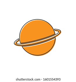 Orange Planet Saturn with planetary ring system icon isolated on white background.  Vector Illustration