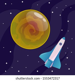 Orange planet with spiral pattern on its surface in the open space