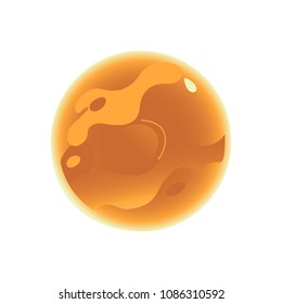 Orange planet with winds and hurricanes in atmosphere icon. Flat asteroid or meteor with craters. Fantastic space, cosmic element. Astronomy, galaxy exploration design object. Vector illustration