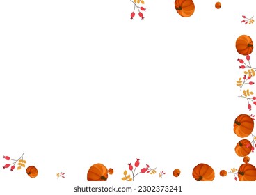Orange Plant Background White Vector. Leaves Healthy. Yellow September Banner. Drawing Card. Burgundy Rowan Decoration Texture.