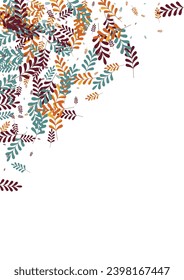 Orange Plant Background White Vector. Herb Decoration Illustration. Red Leaves. Yellow Leaf Forest. Cartoon Texture.