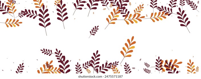 Orange Plant Background White Vector. Herb Landscape Illustration. Green Leaf. Golden Foliage Dead. Rowan Frame.