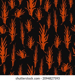 Orange plant on a dark background, vector pattern