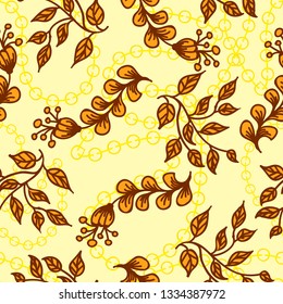 orange plants drawn on a light background and with golden chains