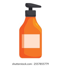 Orange plastic bottle with a black pump dispenser containing a cosmetic product and featuring a blank label