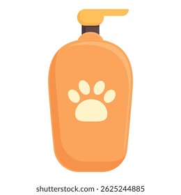 Orange plastic bottle with dispenser containing pet shampoo for cats and dogs