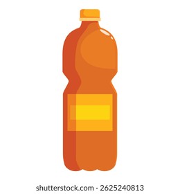 Orange plastic bottle with yellow label containing refreshing drink, isolated on white background