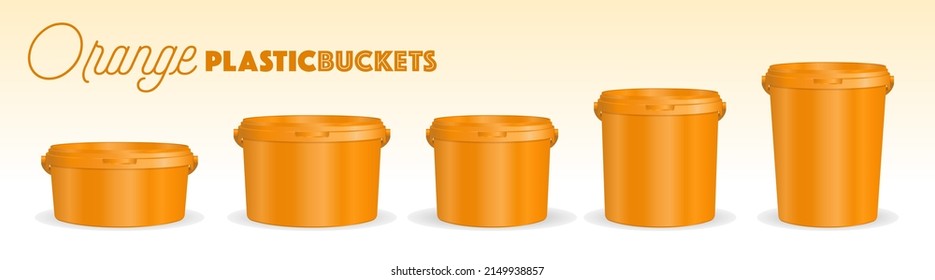 The Orange Plastic Buckets Mock-up Set. Different dimensions.