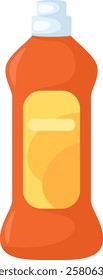 Orange plastic detergent bottle with white cap and yellow label is standing on white surface, bringing cleanliness and freshness to every home