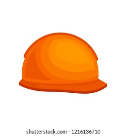 Orange plastic helmet for builder. Protective headgear for construction worker. Flat vector design