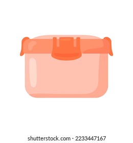 Orange plastic lunchbox for snack or meal vector illustration. Reusable container with lid for lunch at school or office on white background. Lunch break, food concept