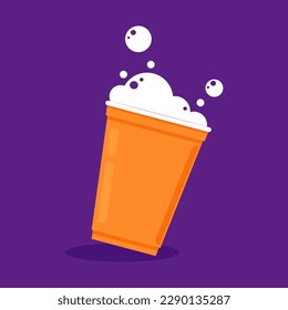 Orange  plastic party cup, material design. Orange beer cup vector.