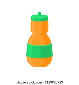 Orange plastic reusable water bottle, drink bottle for fitness, protein shaker vector Illustration on a white background