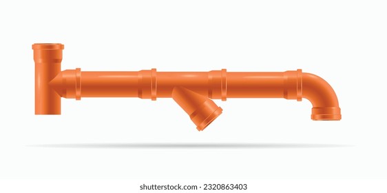 Orange plastic sewer pipe isolated on white background. Vector illustration 