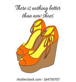 Orange platform sandals, vector illustration