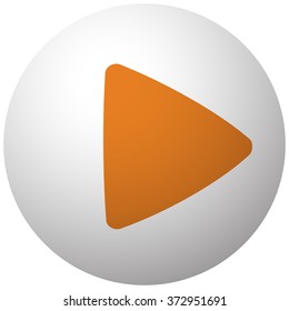 Orange Play icon on sphere isolated on white background