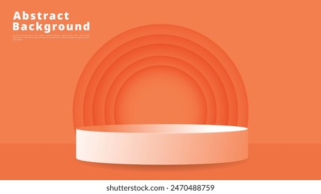 Exhibición del podio naranja sobre fondo naranja, fondo mínimo, producto de exhibición del podio del escenario 3D, soporte para mostrar productos cosméticos, ilustración Vector 3D EPS 10