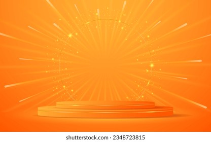 Orange podium with elegant gold lines for the best awards or product display. stage or podium. vector illustration	