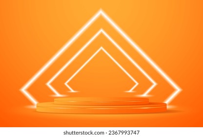 Podio naranja con una línea cuadrada blanca brillante en la parte posterior para la presentación del producto. Presentación de productos cosméticos. Etapa o podio. ilustración vectorial	