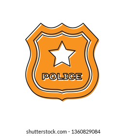 Orange Police badge icon isolated on white background. Sheriff badge sign. Vector Illustration